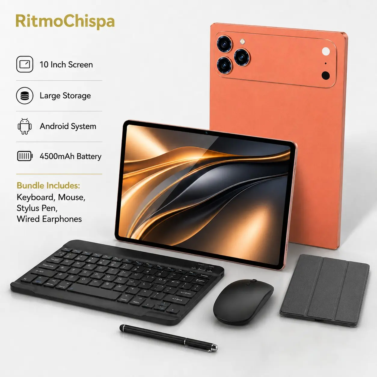 10.1 Inch Android Tablet PC, 3gb RAM 32GB ROM, Quad-Core Processor, USB-C Charging, Includes Keyboard, Mouse, Touch Pen, Shockproof Case