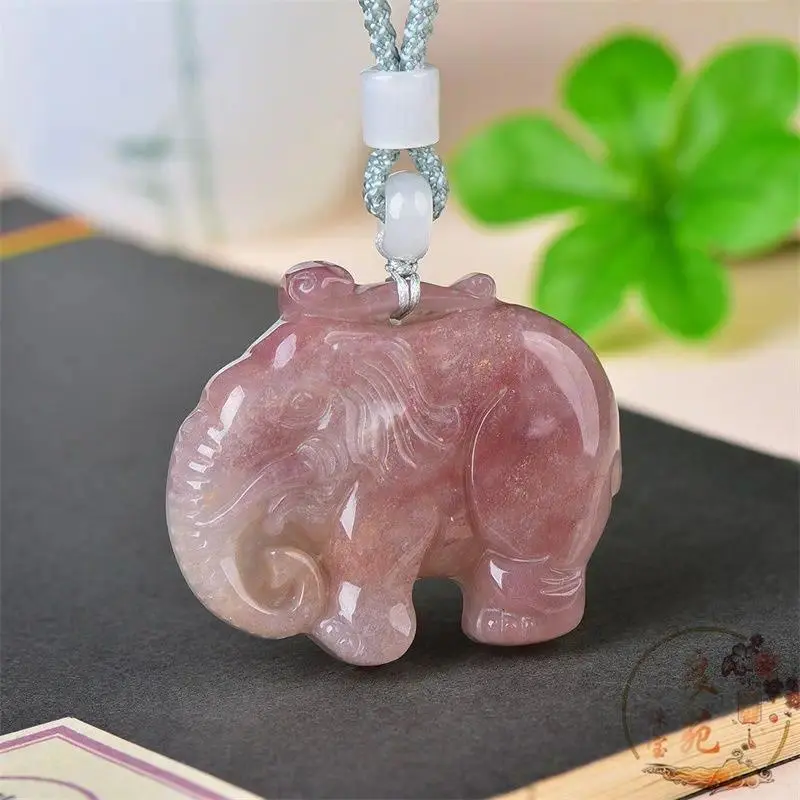 Retro National Style Elephant Pendant Necklace, Auspicious Violet Jade with Golden Accents for Men and Women, Elephant Shape