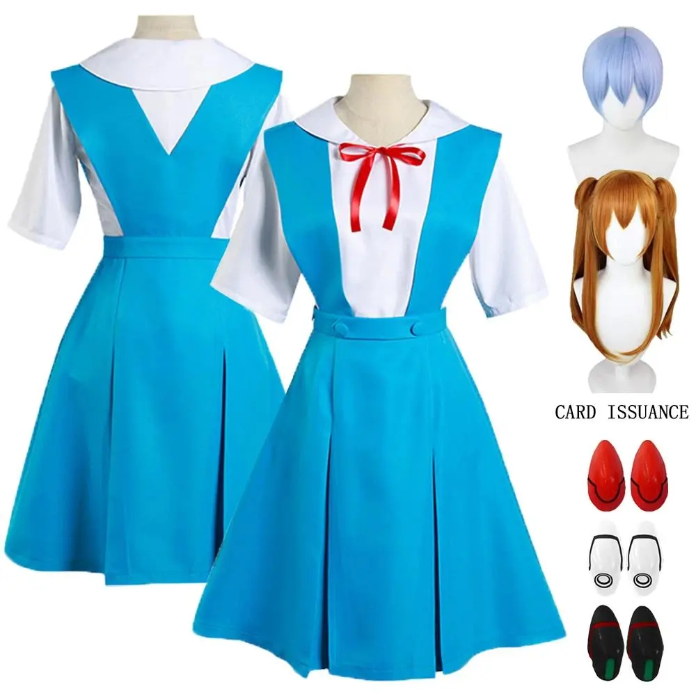 Rei Ayanami & Asuka Langley Soryu Character Theme Cosplay Costumes Set - Women's School Dress, Wig, Hair Clips, Multi-Size Accessories for Halloween Party Loli Outfits, Loli Clothes