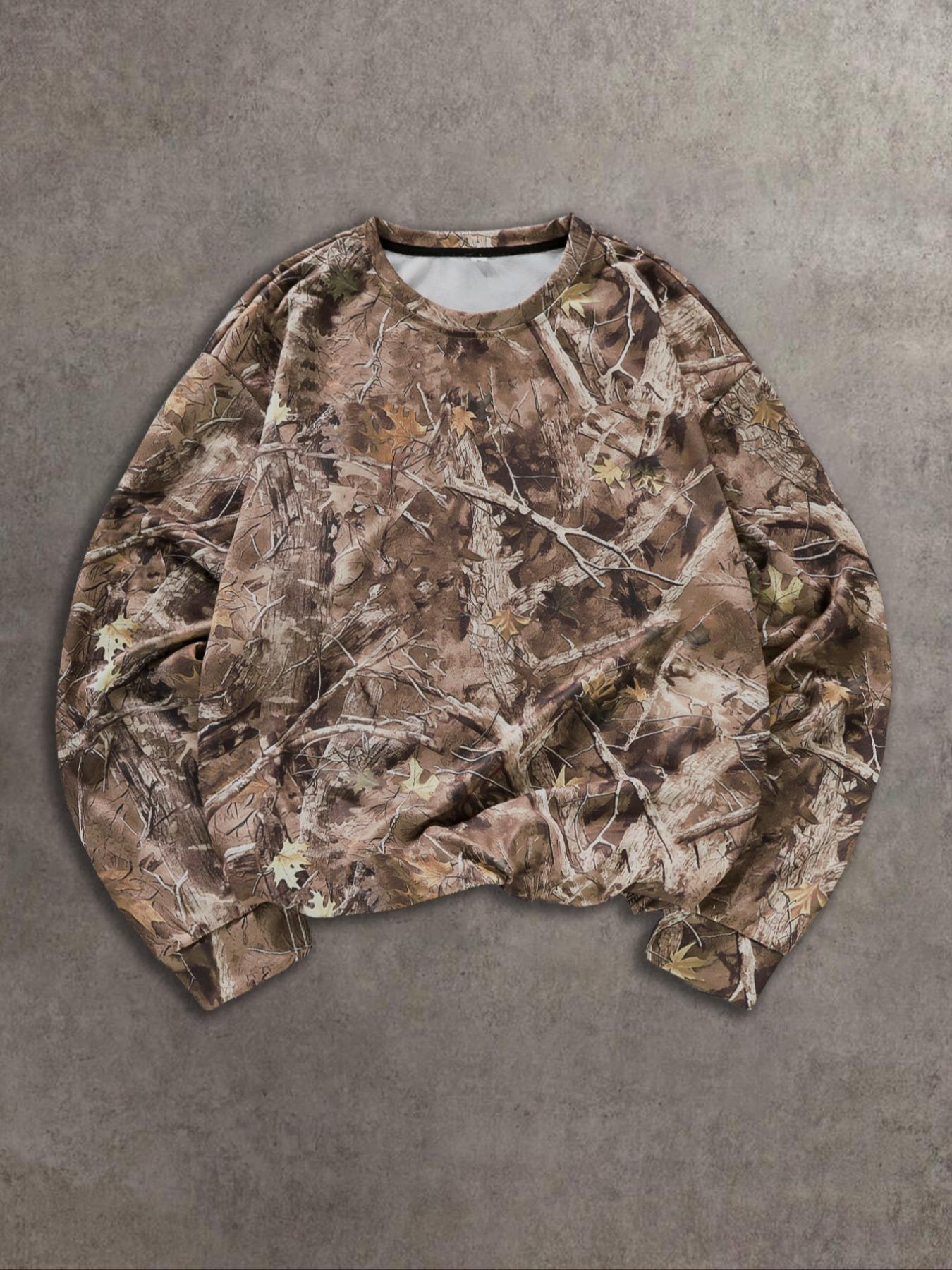 Men's All Over Print Crew Neck Camo Sweatshirt, Regular Fit Casual Long Sleeve Pullover for Fall & Winter, Men's Clothes for Daily Wear