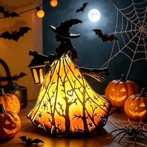 Halloween Witch Lamp, Spooky Standing Night Light, Unique Witch Statue Table Lamp for Bedroom and Party Decoration, Perfect for Halloween Festivities