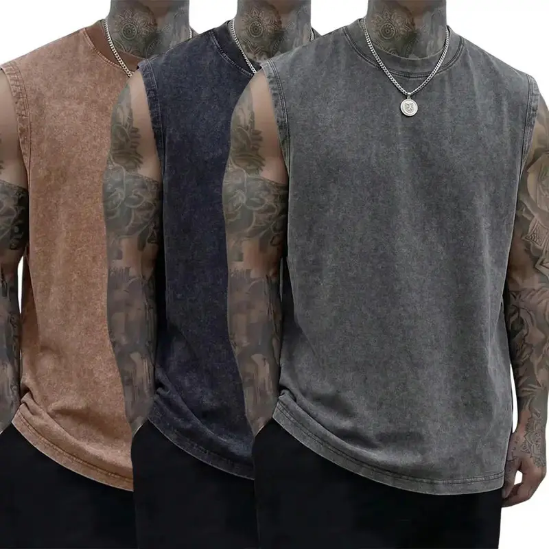 Men’s 3-Pack Sleeveless Menswear Vintage Undershirts/Tank Tops, Summer New Arrival, 230g Pure Cotton Heavyweight, Soft Skin-Friendly, Unisex Loose Retro Fit, Machine Washable, Suitable for Sports, Outdoor Cycling