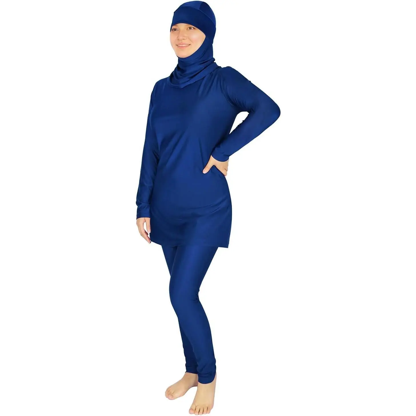 Plus Size Women's Modest Islamic Burkini Swimwear Long Sleeve Full Cover 3-Piece Beachwear Set with Cap(Gift)