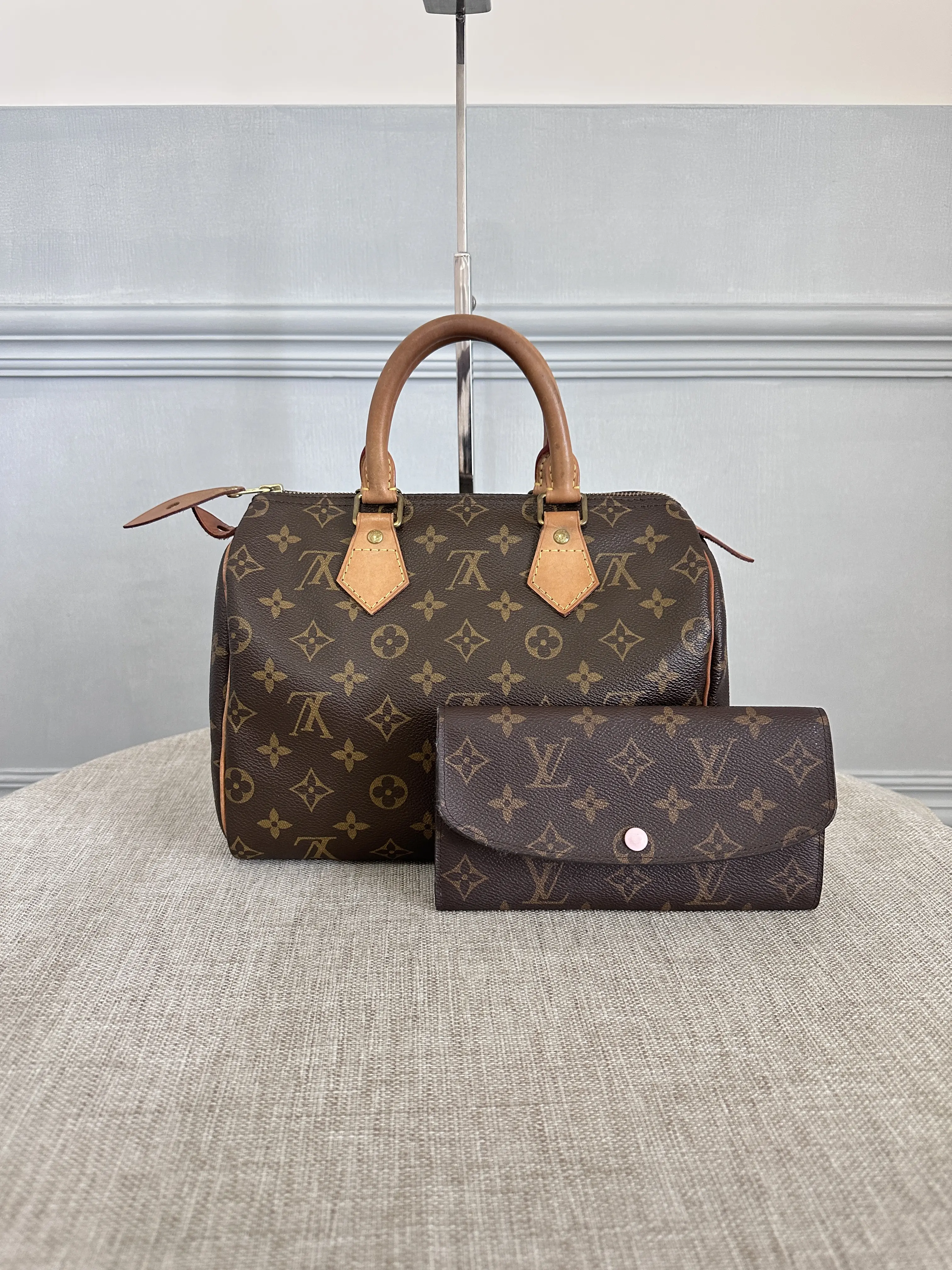 Pre-owned Louis Vuitton Monogram Speedy Handbag & Pink Snap Long Wallet Set
