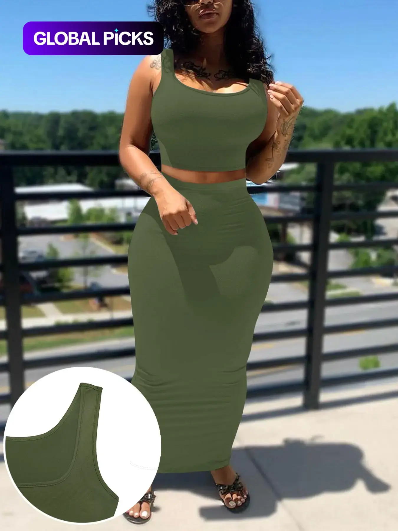 2-Piece Breathable Sexy Sporty Casual Stretchy Slim Fit Knit Crop Sleeveless Tank Top & High-Waisted Skirt Set for Beach, Vacation and Date, Street Style Womenswear #GLOBAL PICKS