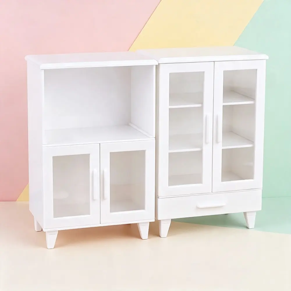 2counts Mini Storage Cabinet Toy, Transparent Door Display Case, Ideal for Dollhouse Accessories, DIY Scene Furniture, No Assembly Needed