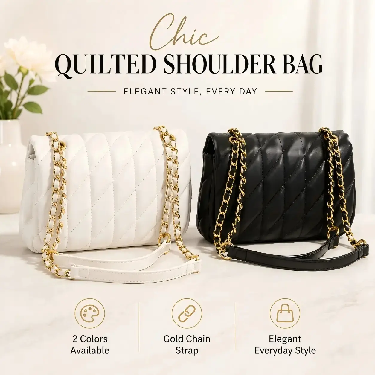 Women's quilted crossbody bag, black shoulder bag, gold chain bag, leather shoulder bag, women's classic flap bag – a perfect gift for family and friends.