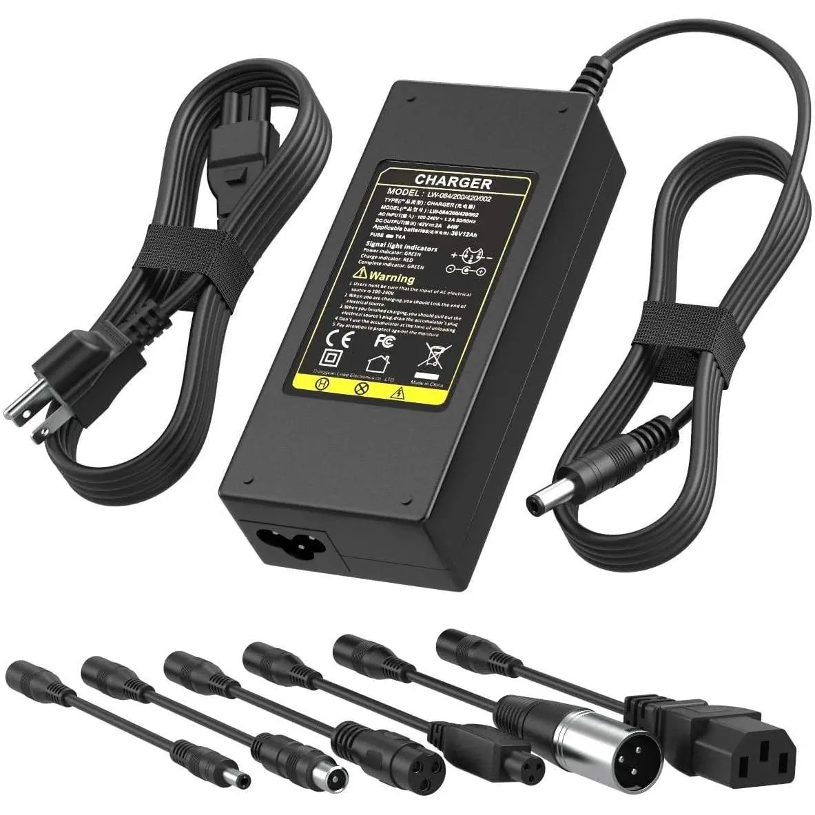 42V 2A Electric Scooter Charger for 36V Lithium Ion Battery – SGS Certified UL 1310 – Universal 7-Plug Charger Compatible with GoTrax, Jetson, Xiaomi, Ninebot & Voyage E-Bike