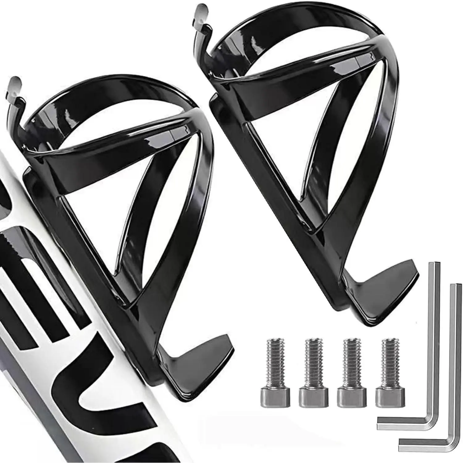 Bike Water Bottle Holders 2 Pack, Universal Bikes Cup Holders Cages, Ultra-Light Water Bottle Bike Cage with Stainless Steel Screws Tool, for Bicycle, Cycling, MTB, Road/Mountain Bikes - Black
