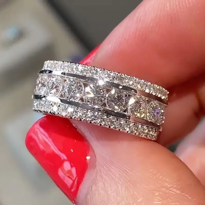 Women's Bling Eternity Ring, Delicate Micro Pave  Wide Promise Ring for Engagement Wedding, Ideal Anniversary Birthday Gifts, Glamorous Jewelry for Party Evening Vacation