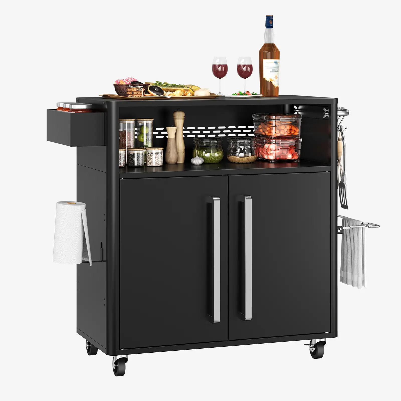 Heavy-Duty Outdoor Kitchen Grill Cart – Large Double-Door Storage & Drawer – 304 Stainless Steel Top – Locking Wheels – Rolling Prep Station – Enclosed Cabinet for BBQ Tools – Perfect for Patio, Deck, Backyard, Camping