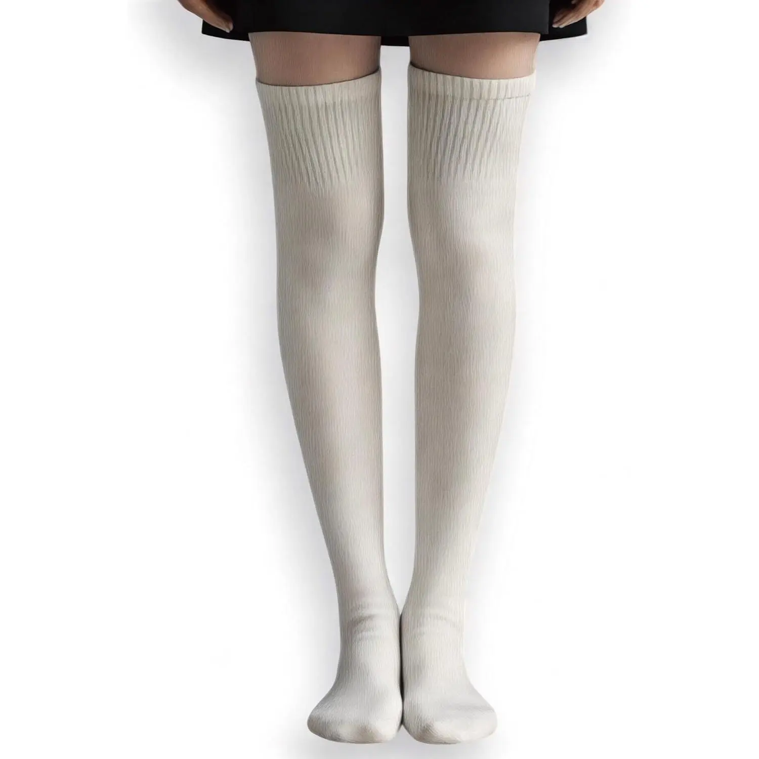 Women's Lambswool Knit Over-the-Knee Fashion Socks, Cozy Extra-Long Thermal Thigh-High Hosiery, Basic Natural Minimalist Solid Plain Winter Stockings