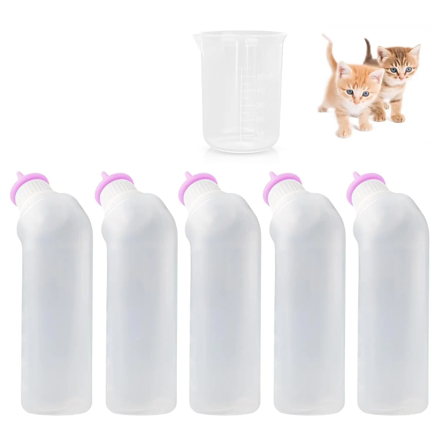 5Pack Kitten Feeding Bottle Kit Silicone Nipple for Newborn Pets Kittens Puppy Squirrel Pink