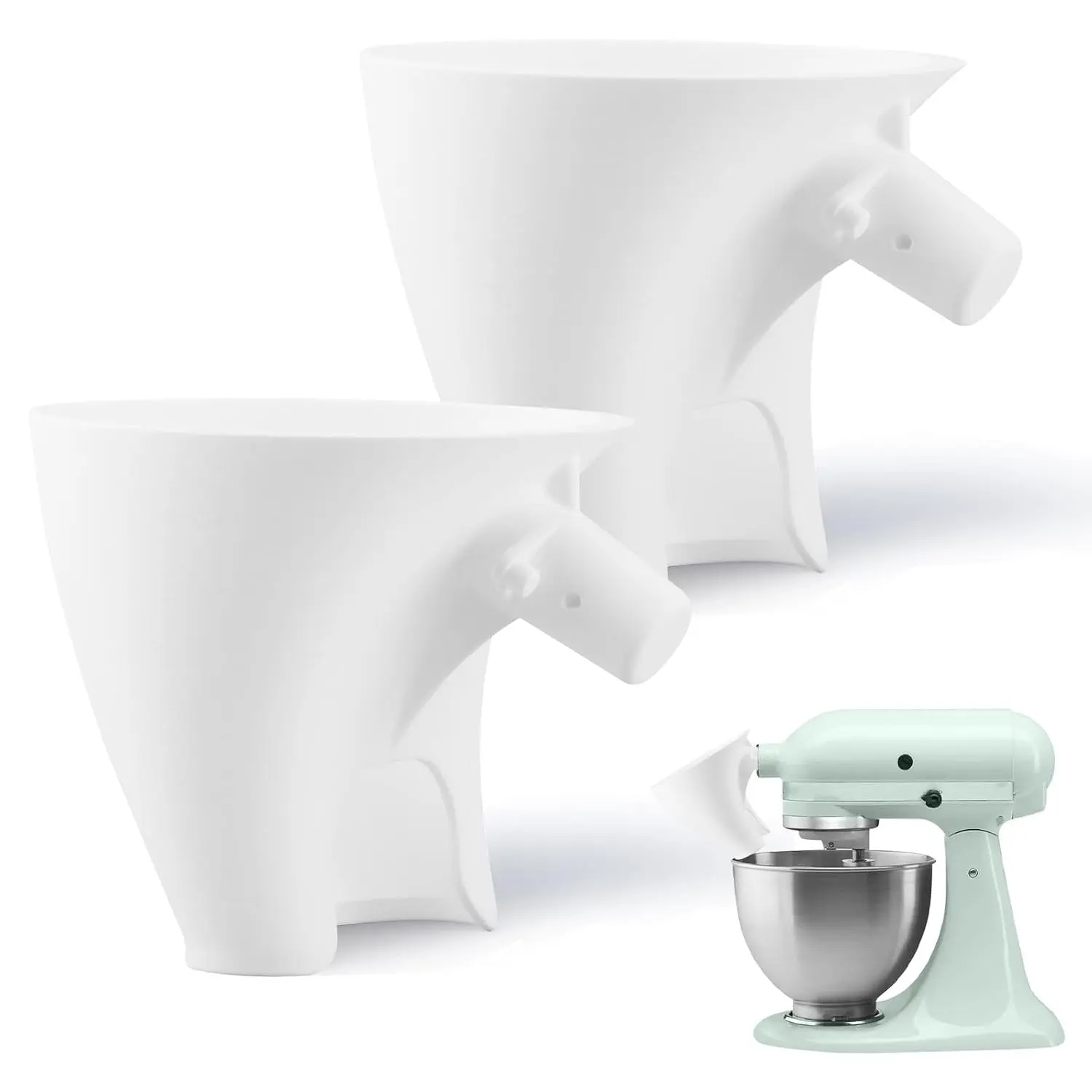 2 count Flour Funnel for Kitchen Aid Mixer4.5-5Qt Tilt  | Fit for KSM150 Extended Spout, No Spill Design, Dishwasher Safe Baking Accessory for Flour, Sugar, and Egg Liquid