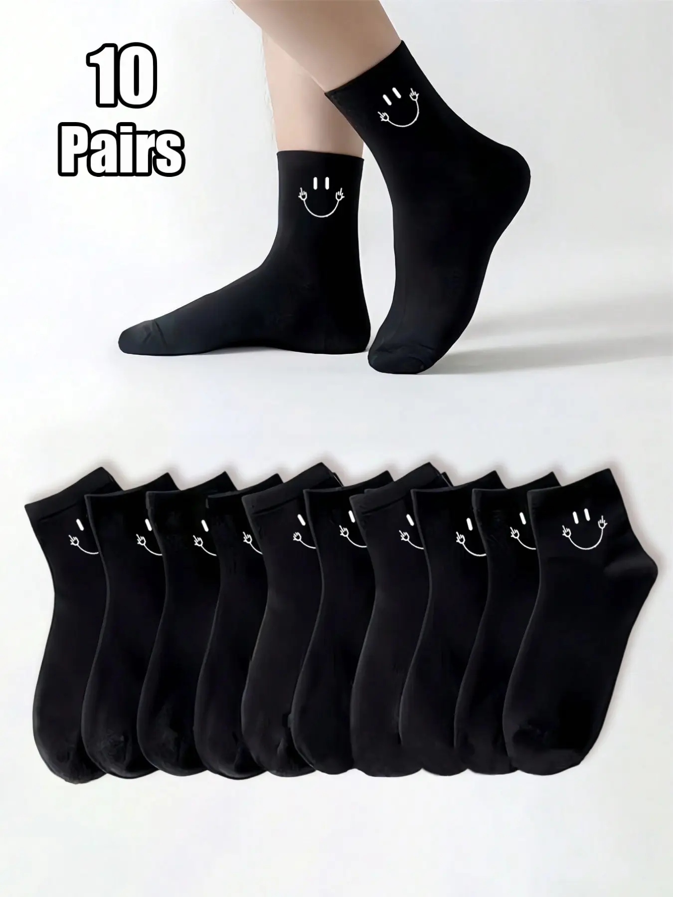10 Pairs Women's Fun Print Ankle Socks, Trendy Smile Crew Socks, Casual Knit Socks, Perfect for Streetwear, Comfortable and Stylish Footwear