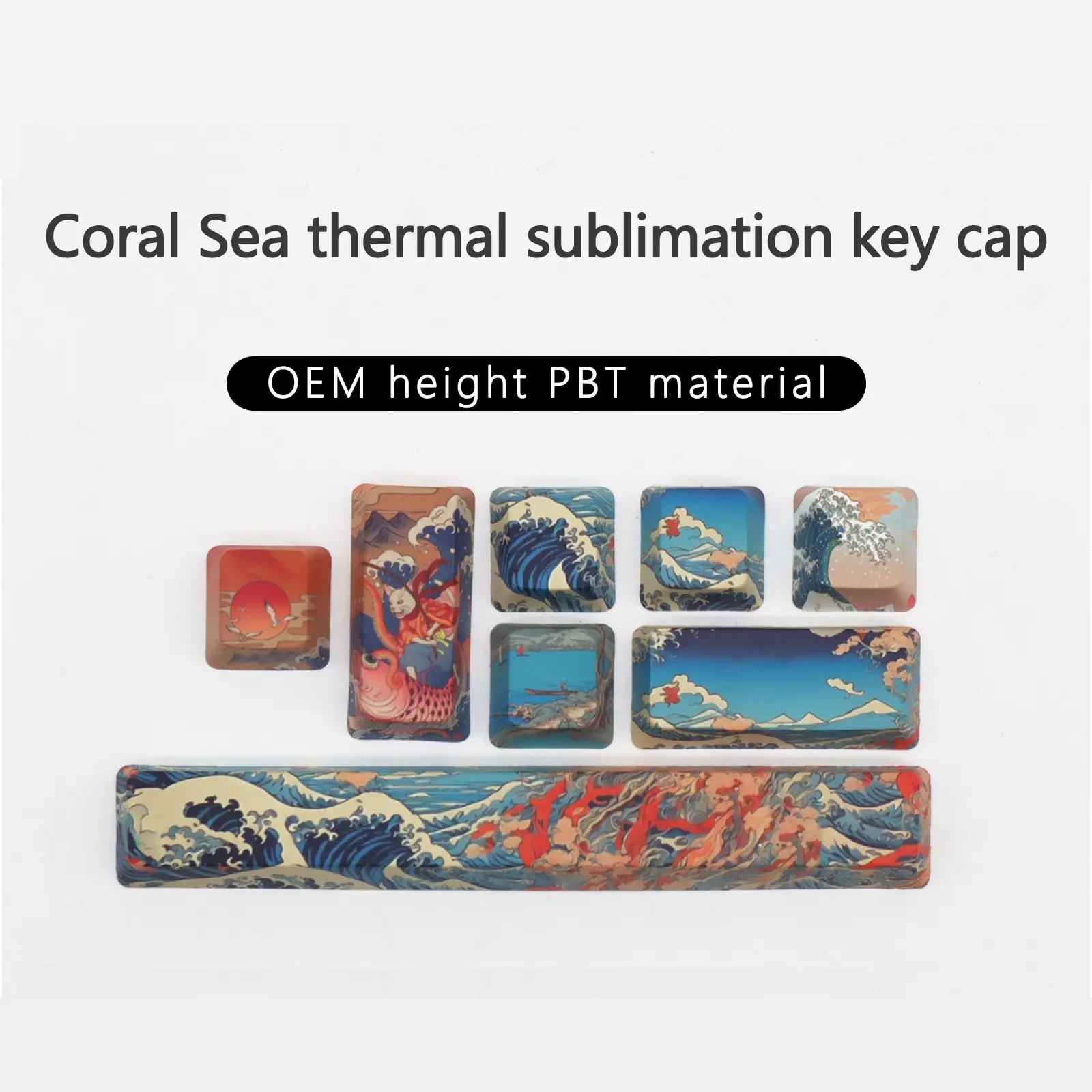Custom Coral Sea Keycaps Oem Space Return Supplement Keycaps Pbt Material Heat Sublimation Process for 6.25u Space Key