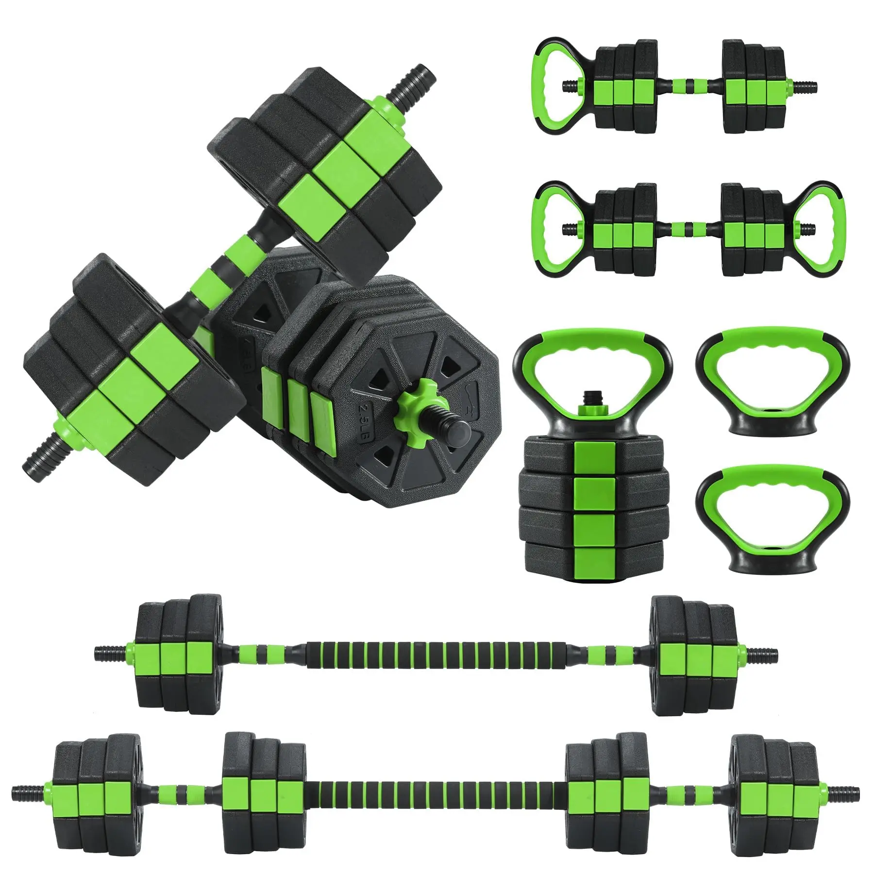 GAOMON Compact Functional Unisex 4-in-1 Multi-Weight Dumbbell Set (20/30/40 kg) - Includes Kettlebell, Connecting Bar, Support Stand, Pump - Black/Red for Home Weight Training