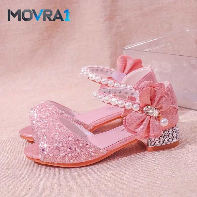 MOVRA1 Girls' Bow Embellished Sandals with Aesthetic, New Design Shoes with Hook-Loop Fasten Weddings, Adjustable, Pu Leather