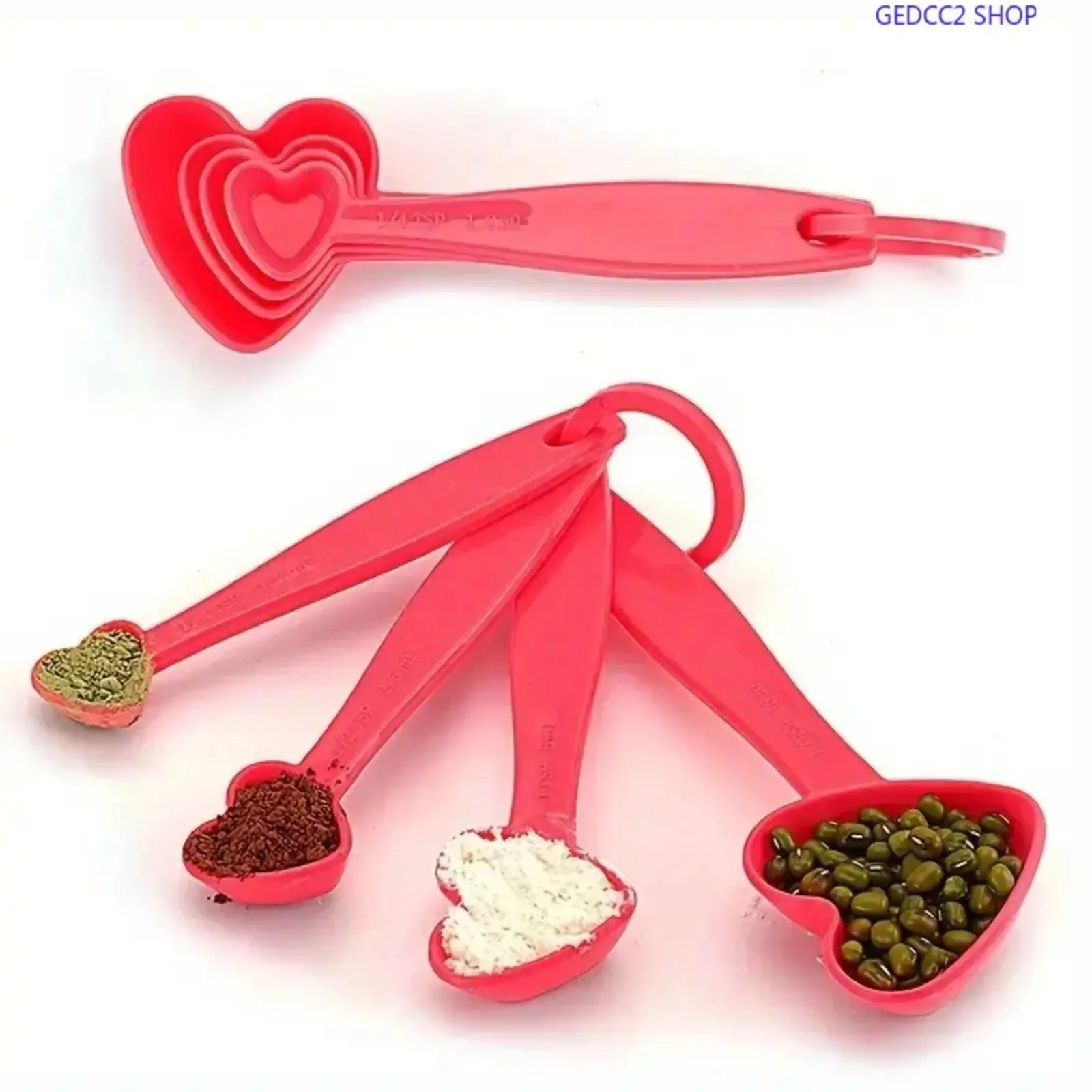 4PCS Multi-Size Heart-Shaped Measuring Cups and Spoons Set, Cute Kitchen Tools for Camping Coffee and Spices, Indoor