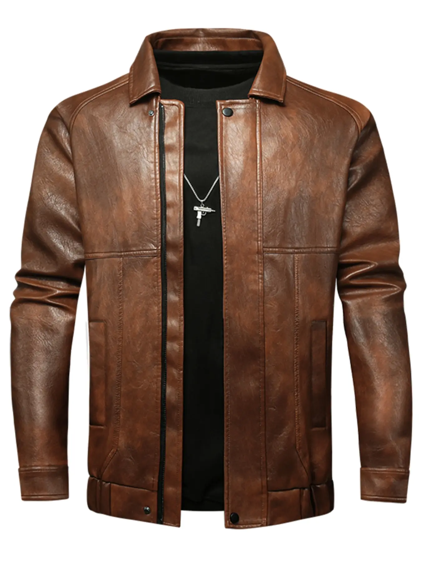 Men's Leather Jacket, Classic Vintage Style, Perfect for Motorcycle & Retro Looks, Spring & Fall Wear, Versatile Enhancer