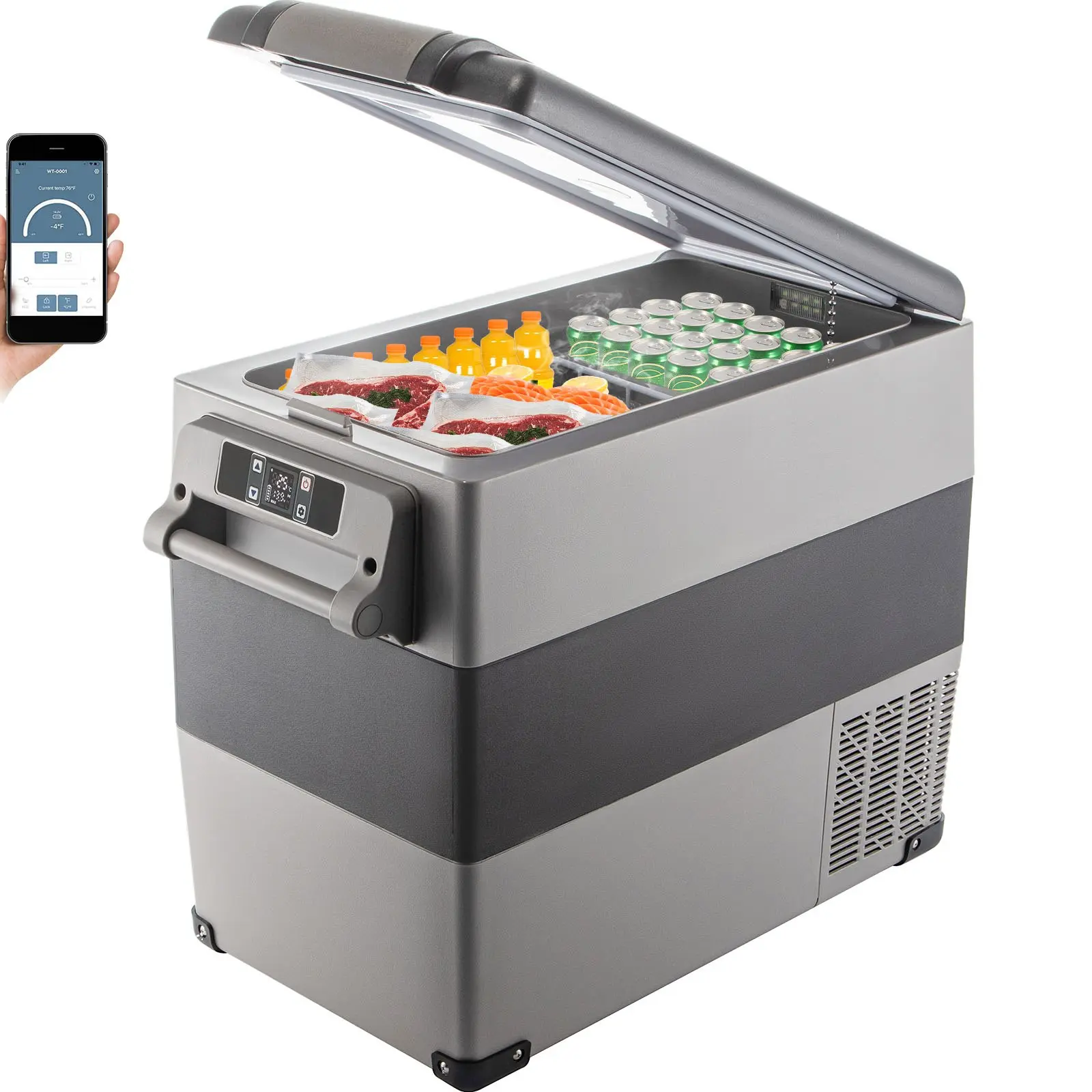 VEVOR 12V Dual Zone Portable Compressor Refrigerator-Freezer, 58 Qt Cap, 27x13.6 in Compact Unit, Digital Panel, 12/24V DC & 110-240V AC Powered, USB Socket for Car & Camping Use (Tools & Hardware Category)