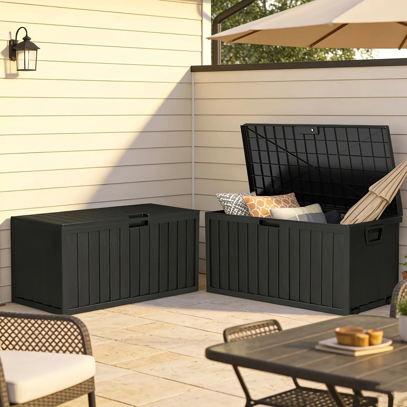 75/35 Gallon Outdoor Storage Box Waterproof Deck Box With Handles & Wheels, Large Patio Furniture Storage Cabinet For Pool Accessories, Tool Chests Easy - Assembly Rack System, Garden Tools Garage Mounted Storage Systems, Cabinet, Rack For Outdoor