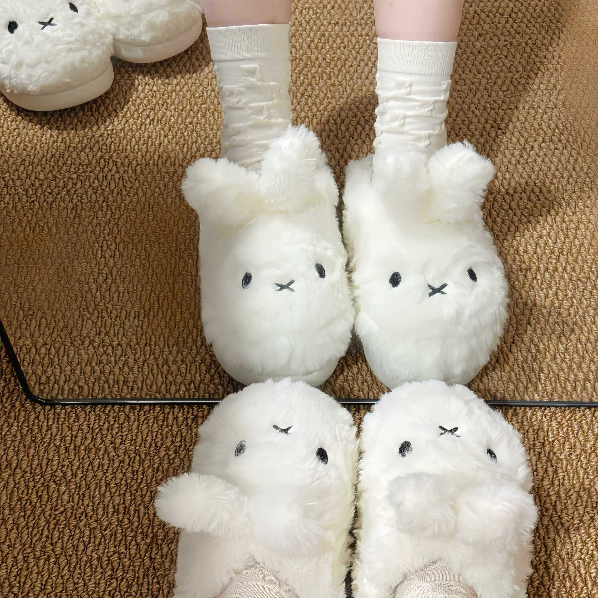 Miffy Winter Comfort Warm Cartoon Cute Anti Slip Slippers Kawaii Plush Cotton Slippers for Women Gift Toy