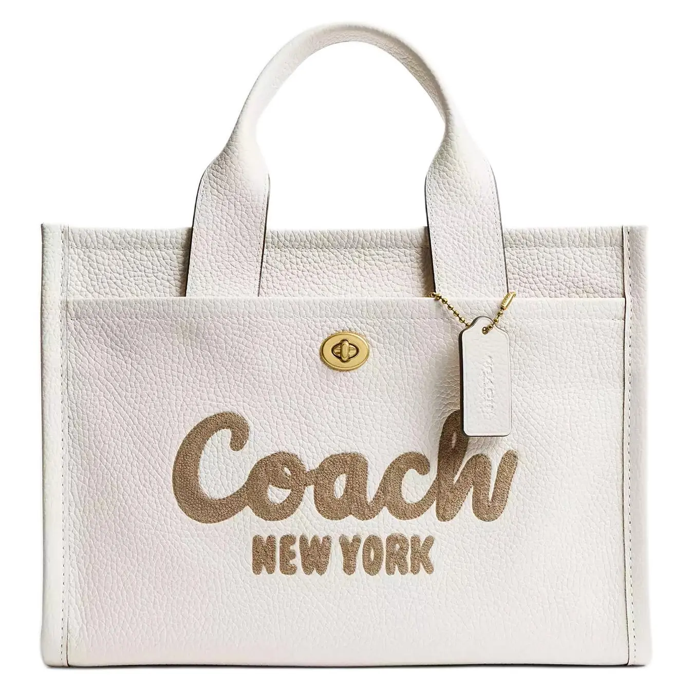 COACH Cargo 34 Embroidered Detachable Strap Leather Tote Bag for Women, Large White