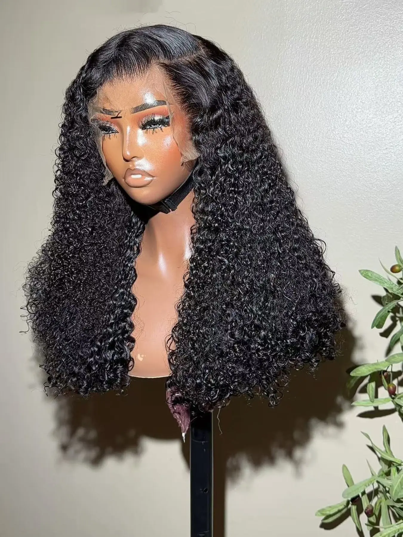 180 Density 26 Inch Long T-Part Lace Baby Hair Pre-Styled Wig, Comfortable Wear, Daily Fashion Curly Hair, All Seasons, Black Curly Wigs