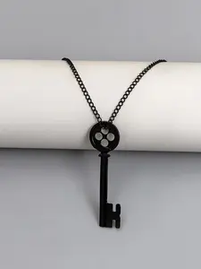 Movie Coraline Black Button Key Of The Secret Door Pendant Chain Necklaces Cosplay Accessories