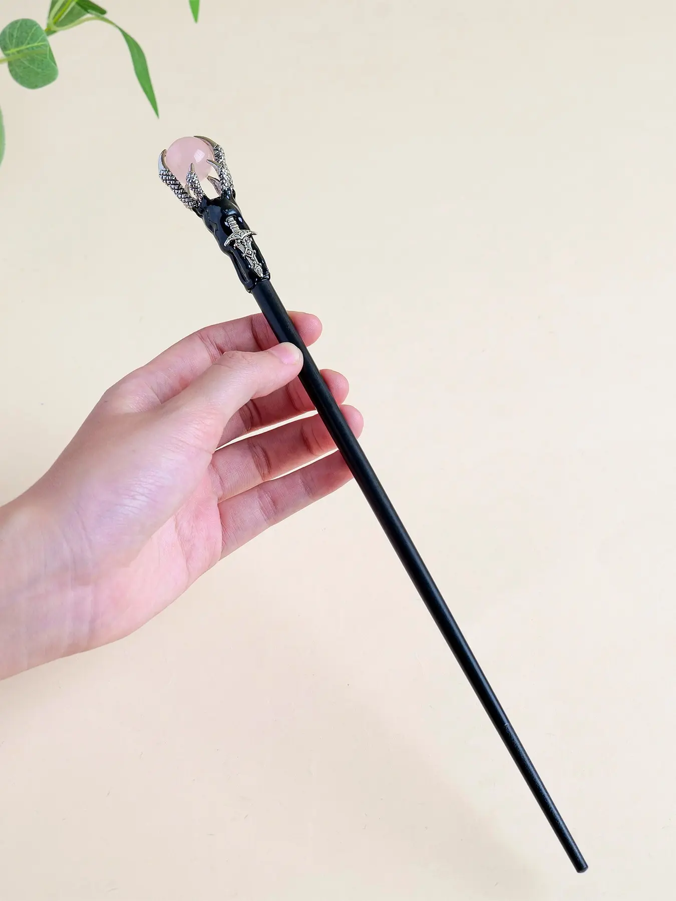 Dragon Claw Natural Crystal Wand, Handle Witchcraft Ritual Altar Decoration, Gothic Wizard Cosplay Prop Gift, Unique Magical Accessory, Unique Crystal Design