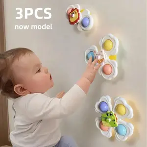3PCS Suction Cup Spinner Toys for Toddlers 1-3, Montessori Sensory Fidget Spinners, Baby Bath Toys, High Chair Activity Toy, Fine Motor Skills Learning Toy, Travel Busy Toy, Birthday Gift for Boys Girls