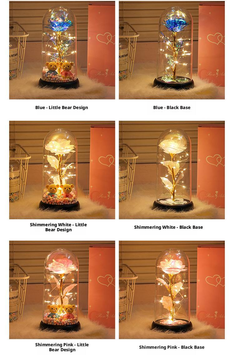 A Thoughtful Gift Everlasting Flowers A Creative Gold-Leaf Artificial  Bouquet With A Medium-Sized Lampshade, Warm Light Gift Box, A Luminous Acrylic Night Light For Bedroom , A Keepsake, Holiday Gift, Mother'S Day Gift Eternal Glass Roses Sympathy Great