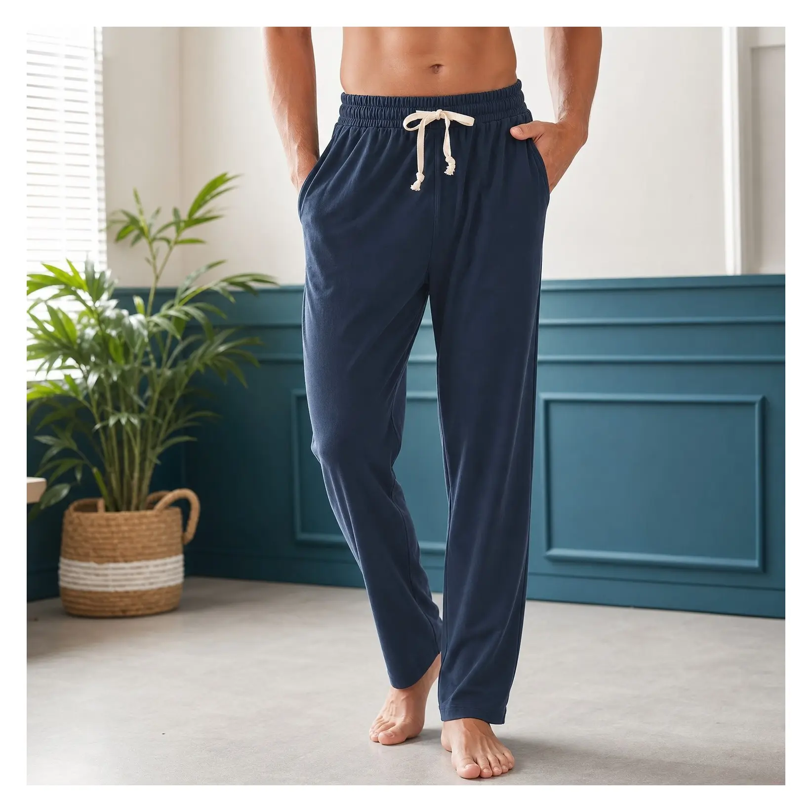 Men's Cotton Yoga Pants Lightweight Running Workout Sweatpants Open Bottom Lounge Pants with PocketsGift