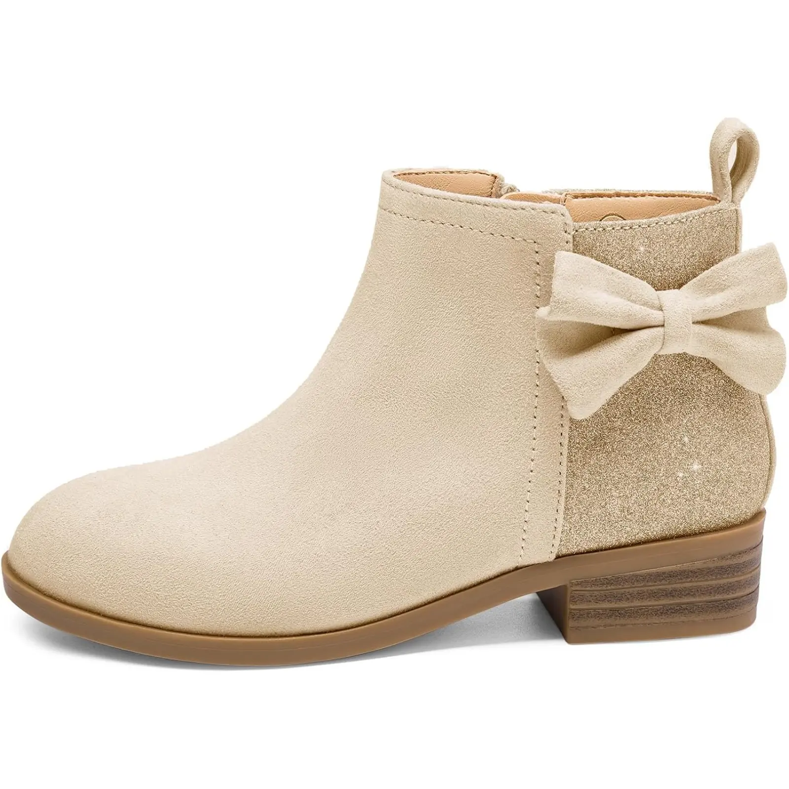 Coutgo Girls' Bow Glitter Ankle Booties, Side Zipper Low Heel Dress Footwear Boots, Footwear Boot