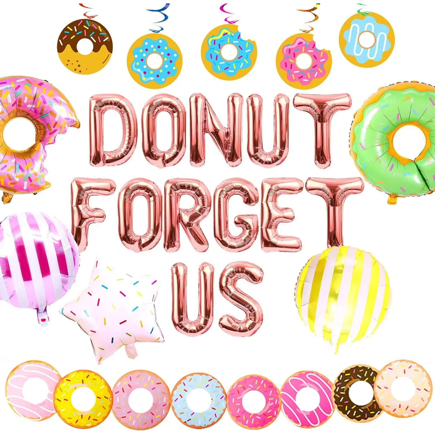 25 Pcs Donut Forget Us Party Decoration Going Away Decor Donut Balloons | Going Away Party Decorations Farewell Decor Career Change Bachelorette Retirement Party Decorations Supplies Rose Gold