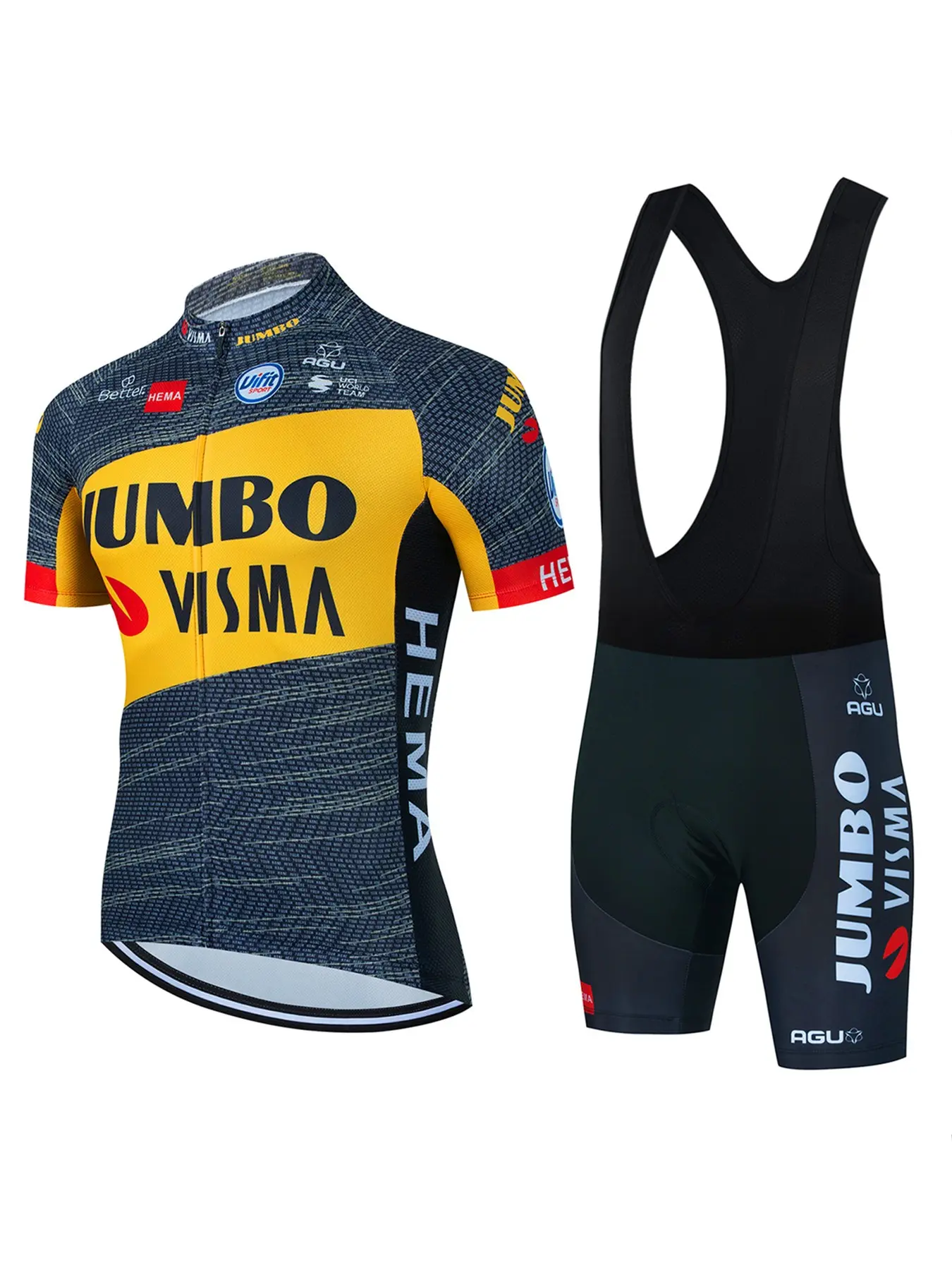 Men's Cycling Short Sleeve Set, Sports Sets, Breathable Sportswear, Road Bike Shirt, Three Back Pockets, Round Neck, Geometric Print, All Seasons