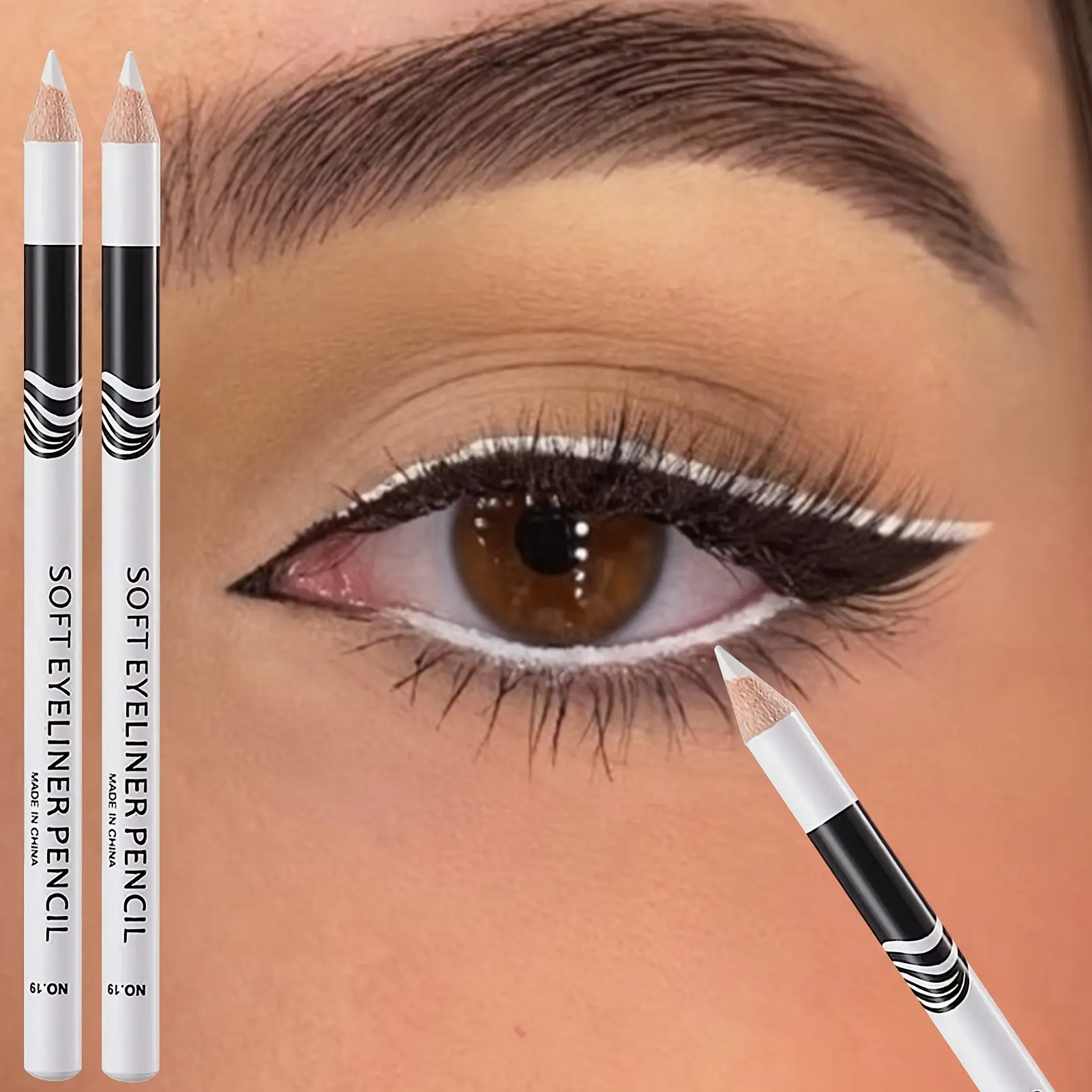2 Pack White Eyeliner Pencils, Waterproof Long Lasting Bright Liner for Eyes Makeup, Eyeliner Pencil Set