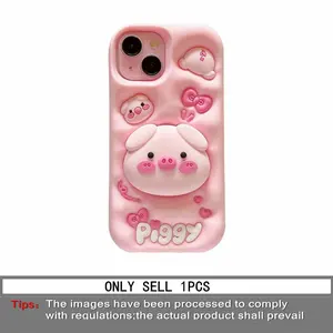 Cute Cartoon Pig Protective Smartphone Casing Cellphone Case Cover with Stand, Soft Touch, Anti-Drop, Shockproof, Compatible with Apple iPhone 17 Pro Max/16/15/14/13/12/11 Pro Max Plus