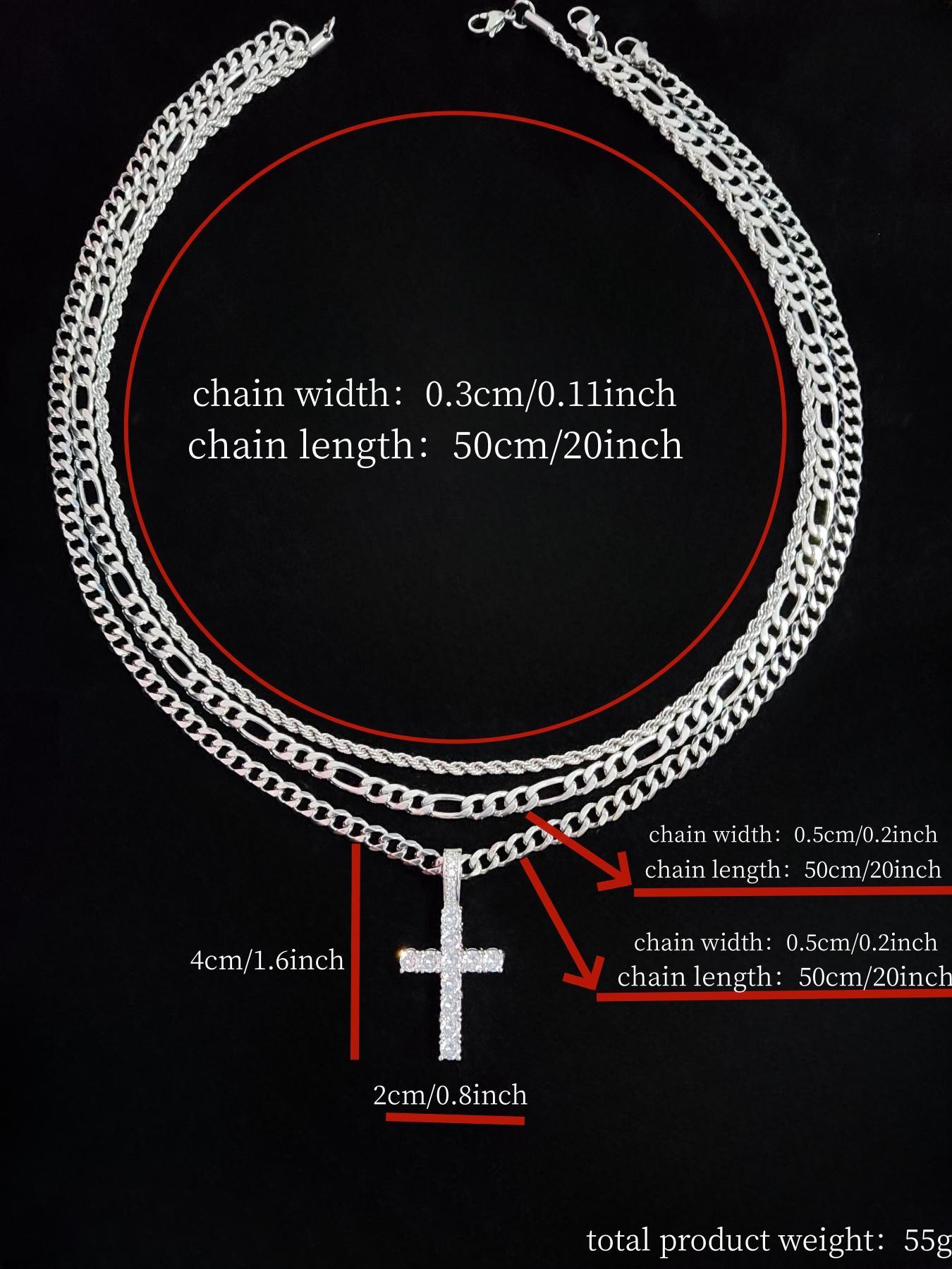 Street Style Rhinestone Decor Necklace Set, Including Cross Necklace & Cuban Link Chain Necklaces, Fashion Jewelry for Party, Daily Decor, Exquisite Jewelry for Gift