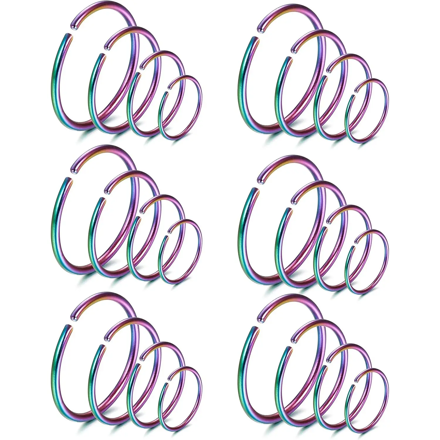 24 Pcs Unisex 316L Surgical Steel Small Nose Hoops, Hypoallergenic Lightweight Nostril Cartilage Tragus Helix Body Piercing Jewelry for Men Women