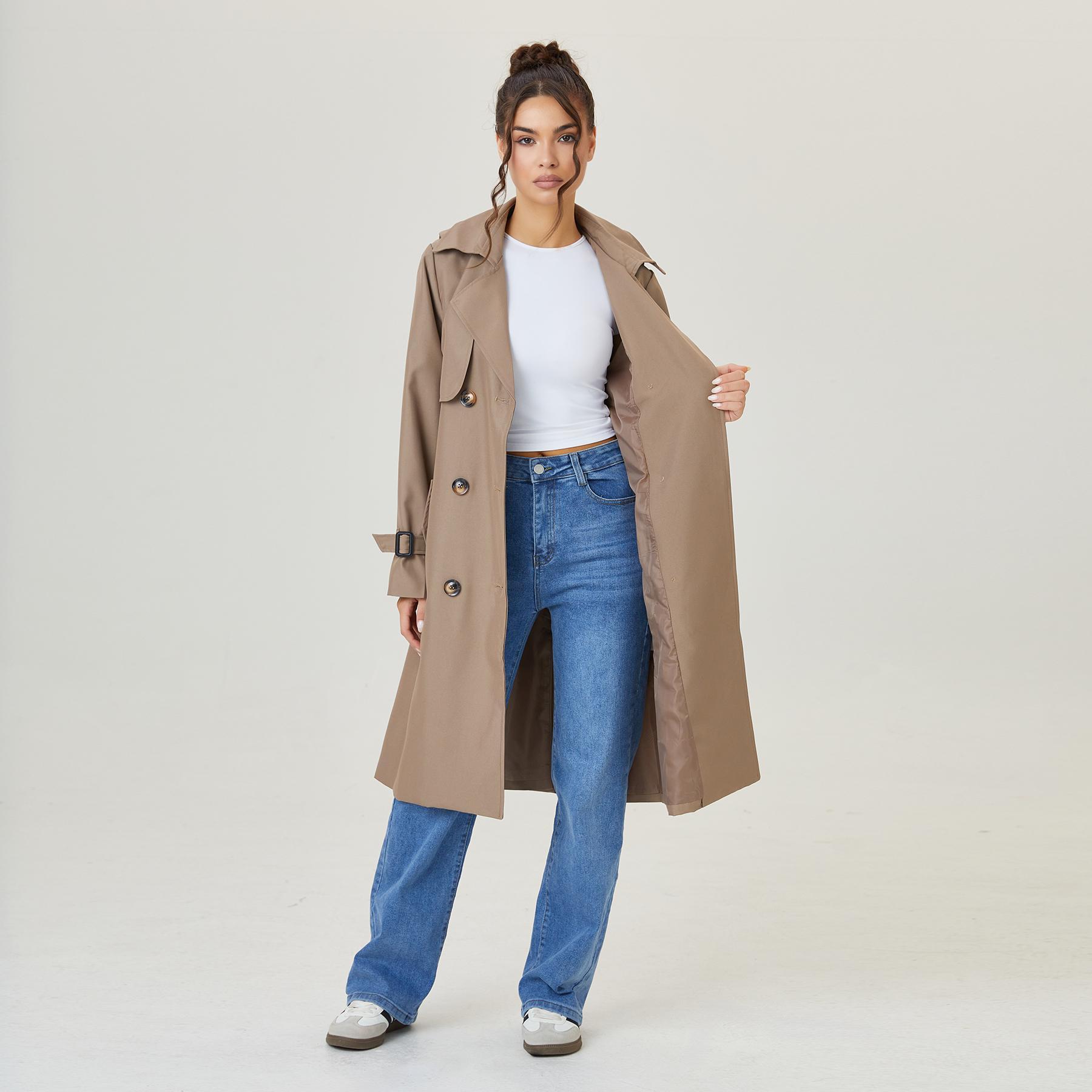 KatchMe Women's Versatile Solid Color Notch Lapel Double Breasted Detachable Belt Trench Coat, Fall & Winter Wrap Tie Waist Outerwear Jacket, Mid-Length Trench Coat KatchMe Women's Versatile Solid Color Notch Lapel Double Breasted Detachable Belt Trench Coat, Fall & Winter Wrap Tie Waist Outerwear Jacket, Mid-Length Trench Coat