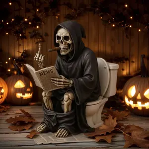 Unique Resin Grim Reaper Statue, Funny Toilet Fun Ornament, Perfect for Halloween and Birthday Decor, Indoor/outdoor Use