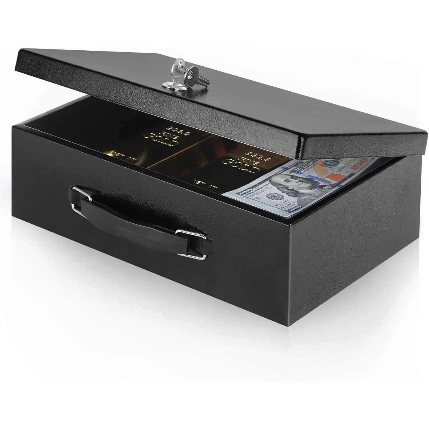 Steel Fireproof Safe Box with Key Lock, Anti-Corrosion Fire-Resistant Insulation, 12.8x8.5x4.5in Black Commercial & Office Fire & Security Safes for Valuables Documents, Stainless Steel, 12.8 X 8.5 X 4.5 Inch