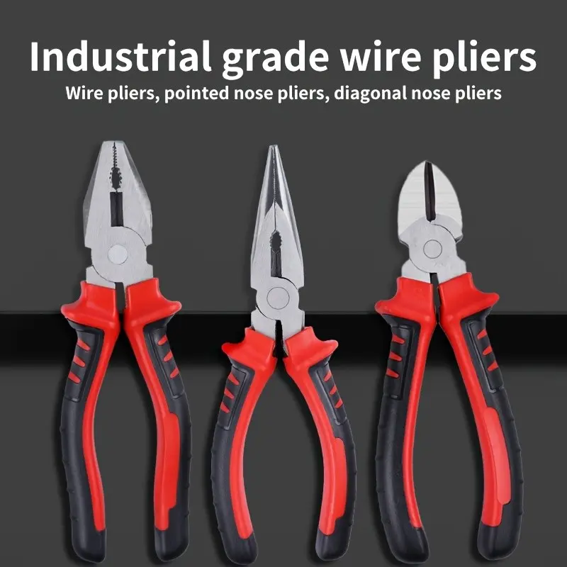 Industrial Grade Chrome Vanadium Steel Pliers Set, Multi-Functional Electrician Tools, Diagonal and Needle Nose Pliers, Durable Wire Cutting and Screw Driving