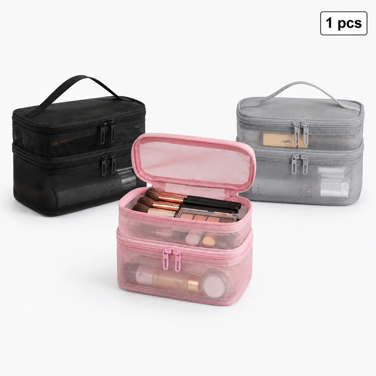 Double-Layer Cosmetic Organizer, Large-Capacity Portable Pouch with Handle for Travel, Camping, Makeup & Toiletries,Bulk,Christmas,outdoor, Women, Travel Ready, Portable Handheld, Gift-Ready, High-Capacity, Holiday