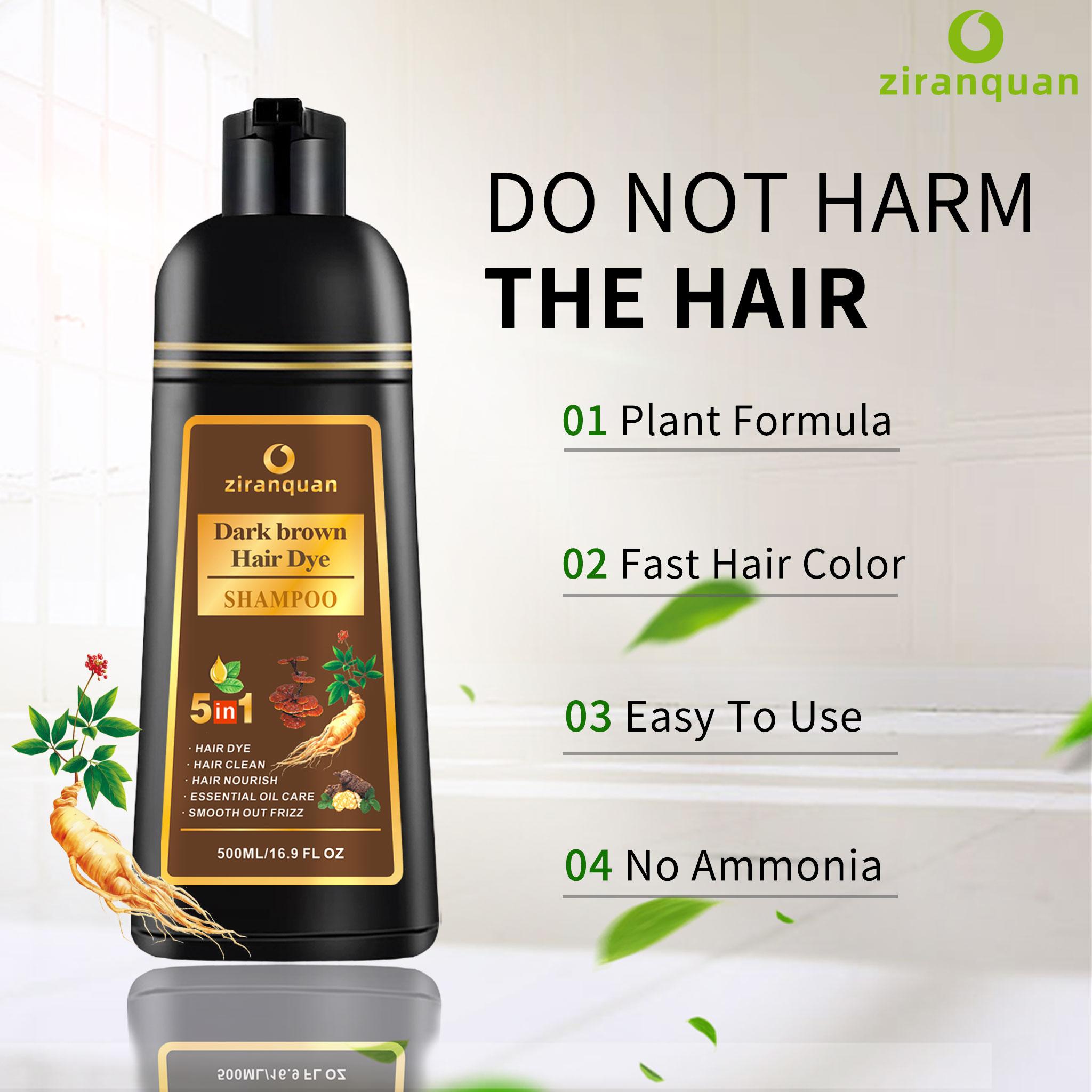 Dark Brown Hair Dye Shampoo 5-in-1 for Gray Hair Coverage, Herbal Ginseng Extract Formula, Instant 10-15 Min At Home Salon Color, Ammonia-Free & PPD-Free Color Depositing Shampoo & Conditioner for Men Women, Beard Dual Use 500ml 16.9fl oz, Hair Care, Appl
