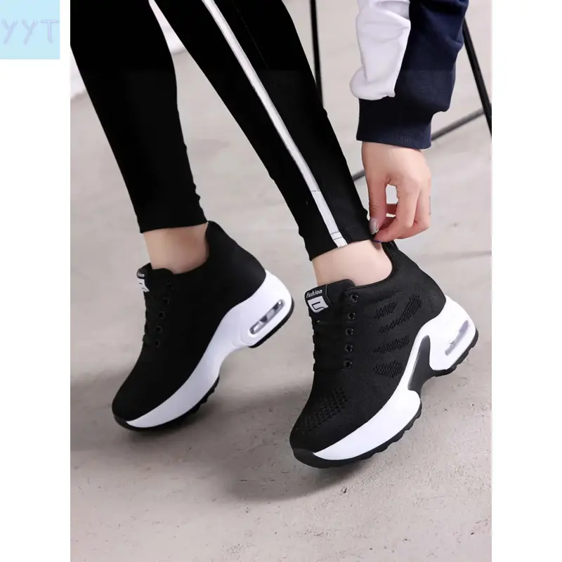 YYT1 Women's Air Cushion Hidden Wedge Sneakers, Lace Up Sneakers, Breathable knit upper, hidden height-boosting design, gift birthday and Christmas, Footwear Sneakers
