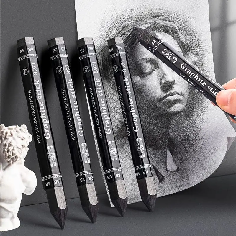 4 count Graphite Stick Set HB 2B 4B 6B Woodless Hexagonal Pencil Graphite Crayon for Adults Artist Sketching Drawing Shading Art Supplies