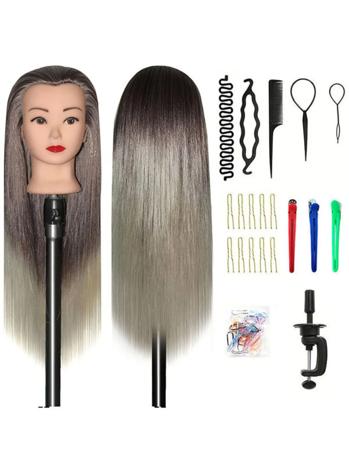 Synthetic Hair Styling Mannequin Head with DIY Set & Table Clamp, Mannequin Head Stand, Perfect for Makeup Artists, Teenage Girls & Hairdressers Practice
